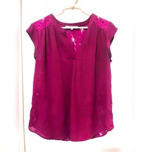 Daniel Rainn Deep Burgundy Blouse with Lace Accents